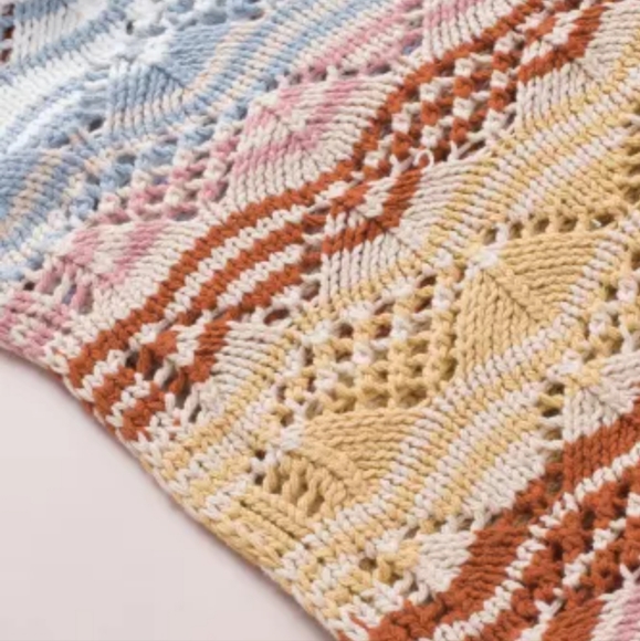 New Multicolor Stripe Knit Hollow Out Drop Shoulder Sweater - Picture 7 of 12